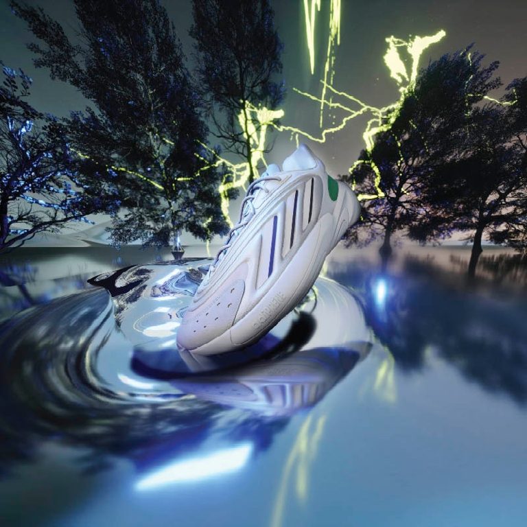 adidas Ozworld: white Ozworld on a rippling liquid surface